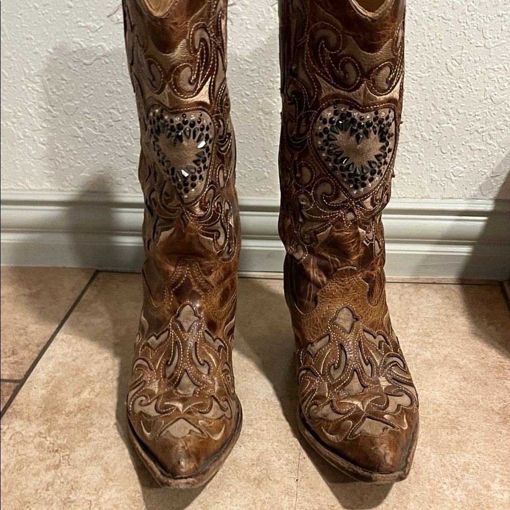 Embellished Western Boots with Heart Design